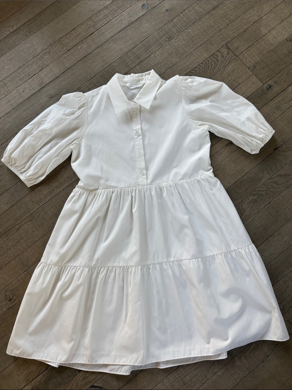 Amanda Uprichard White Tiered Puff Sleeve Shirt Dress
